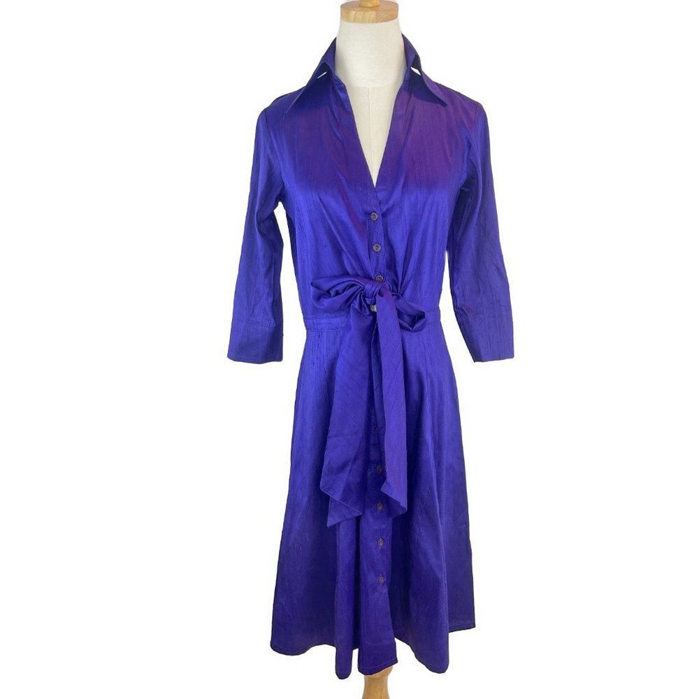 Vintage Anni Kuan Royal Purple Tie Waist Dress